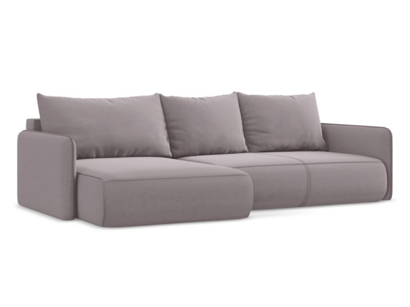 Narożnik lewostronny z funkcją spania Makamii Nanea z weluru 240x148 cm lawendowy 1 szt.