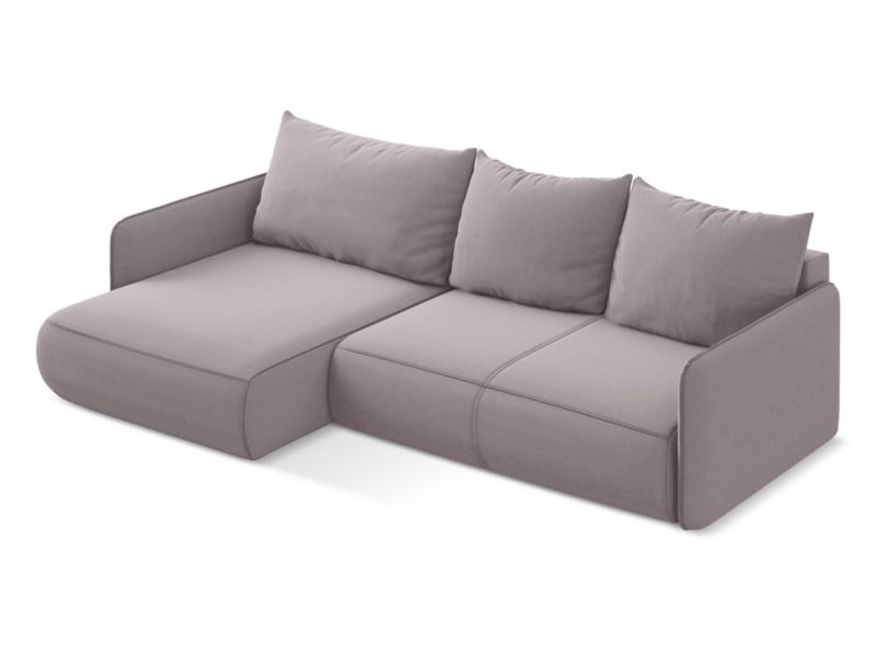 Narożnik lewostronny z funkcją spania Makamii Nanea z weluru 240x148 cm lawendowy 1 szt.