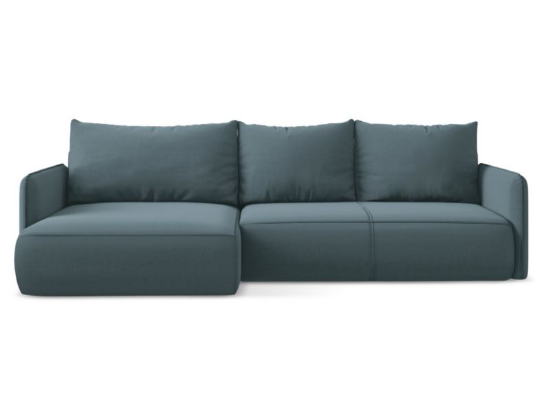 Narożnik lewostronny z funkcją spania Makamii Nanea z weluru 240x148 cm morski 1 szt.