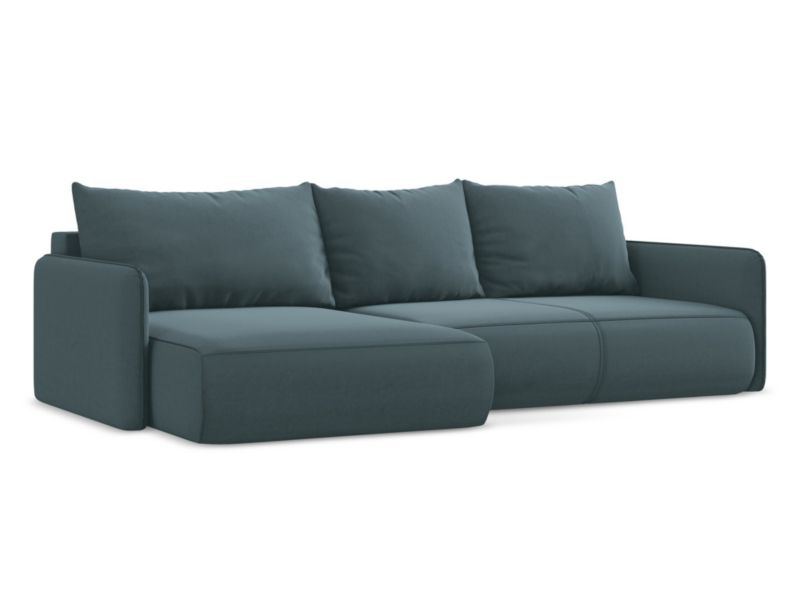 Narożnik lewostronny z funkcją spania Makamii Nanea z weluru 240x148 cm morski 1 szt.