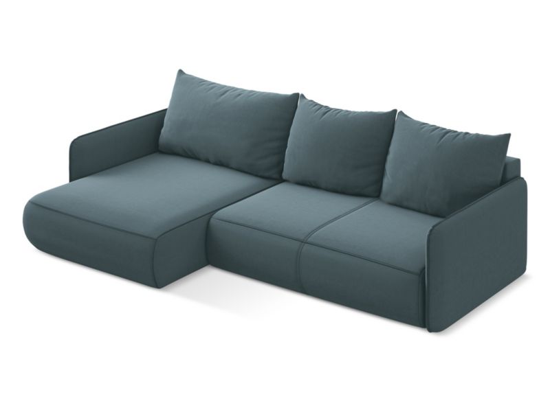 Narożnik lewostronny z funkcją spania Makamii Nanea z weluru 240x148 cm morski 1 szt.
