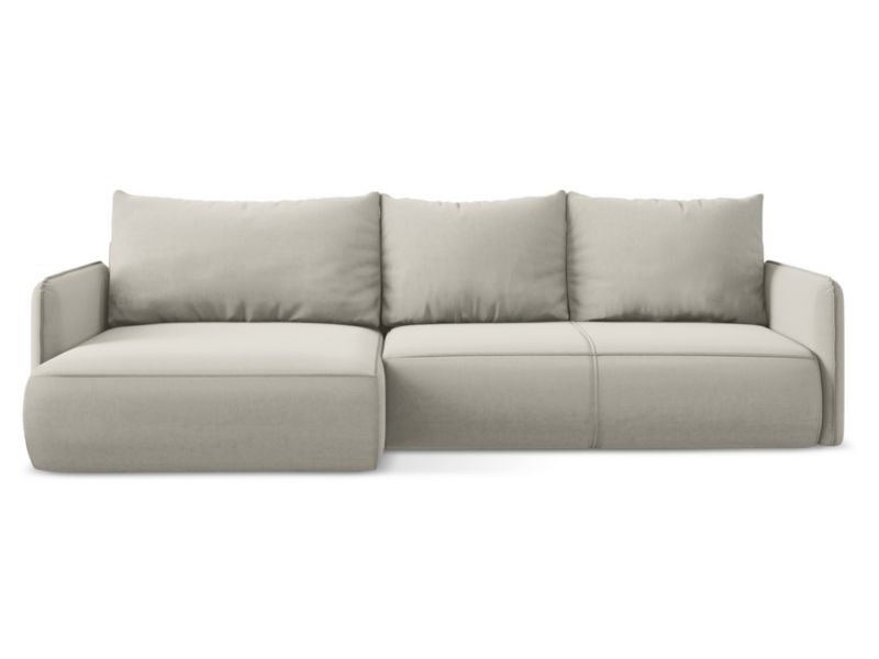 Narożnik lewostronny z funkcją spania Makamii Nanea z weluru 240x148 cm perłowy 1 szt.