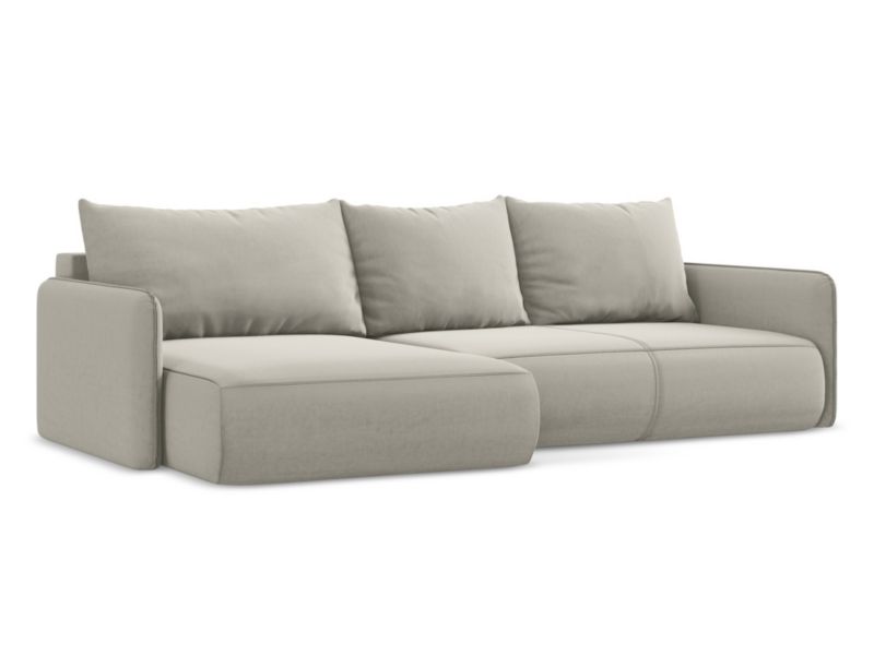 Narożnik lewostronny z funkcją spania Makamii Nanea z weluru 240x148 cm perłowy 1 szt.