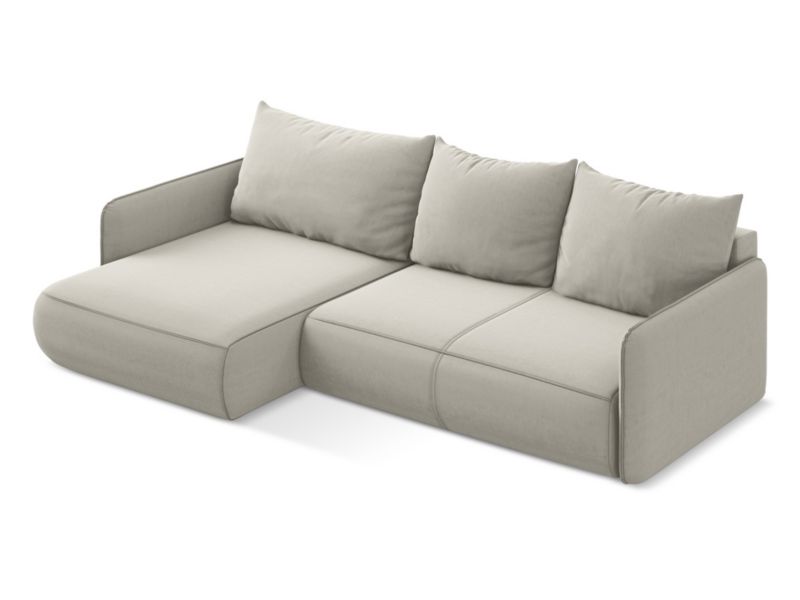 Narożnik lewostronny z funkcją spania Makamii Nanea z weluru 240x148 cm perłowy 1 szt.