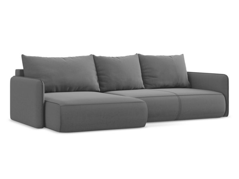 Narożnik lewostronny z funkcją spania Makamii Nanea z weluru 240x148 cm szary 1 szt.