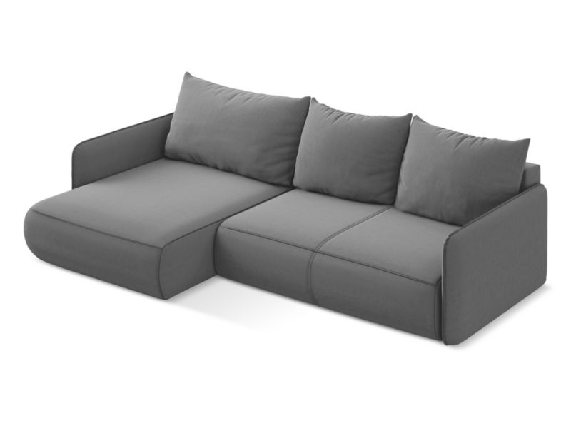 Narożnik lewostronny z funkcją spania Makamii Nanea z weluru 240x148 cm szary 1 szt.