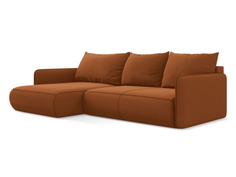Narożnik lewostronny z funkcją spania Makamii Nanea z weluru 240x148 cm terakota 1 szt.