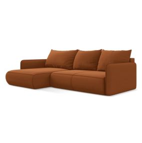 Narożnik lewostronny z funkcją spania Makamii Nanea z weluru 240x148 cm terakota 1 szt.