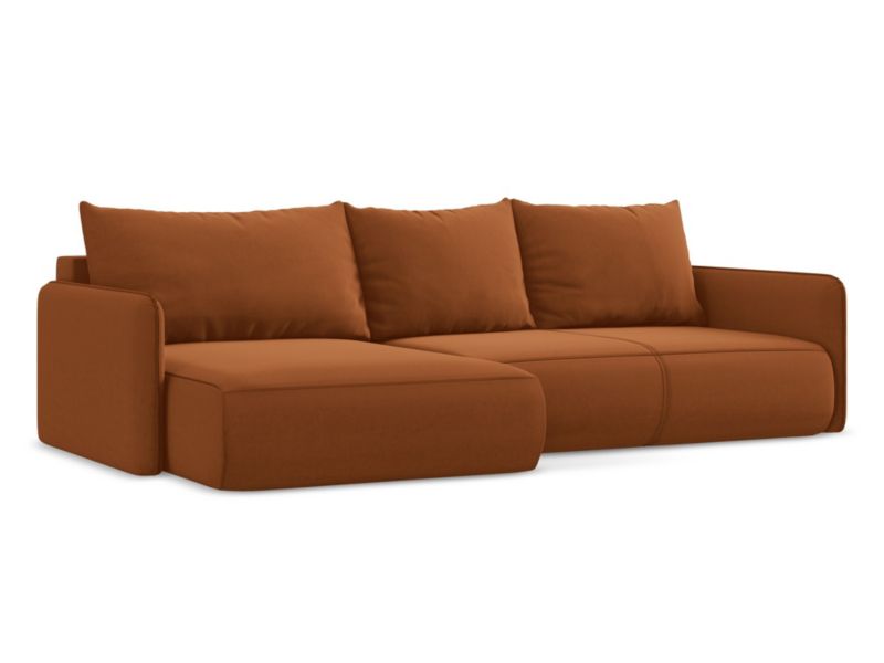 Narożnik lewostronny z funkcją spania Makamii Nanea z weluru 240x148 cm terakota 1 szt.