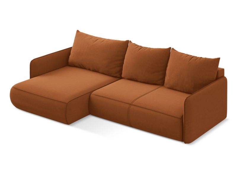 Narożnik lewostronny z funkcją spania Makamii Nanea z weluru 240x148 cm terakota 1 szt.
