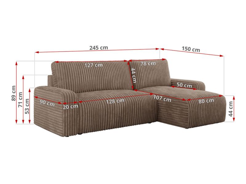 Narożnik MKS Meble ARGOS L uniwersalny brązowy sztruks 1szt.