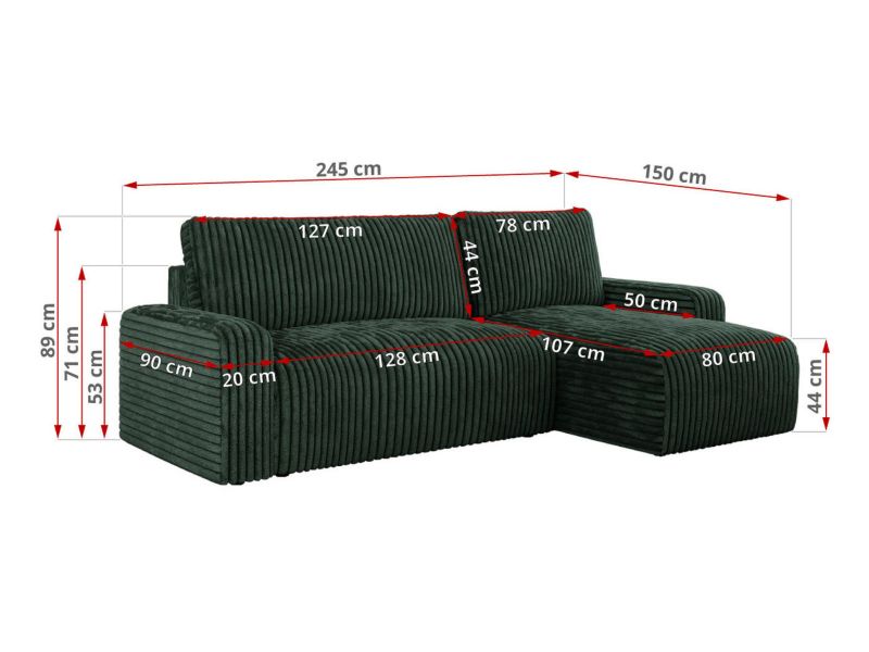 Narożnik MKS Meble ARGOS L uniwersalny ciemnozielony sztruks 1szt.