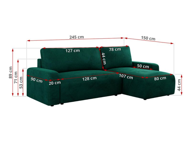 Narożnik MKS Meble ARGOS L uniwersalny ciemnozielony welwet 1szt.
