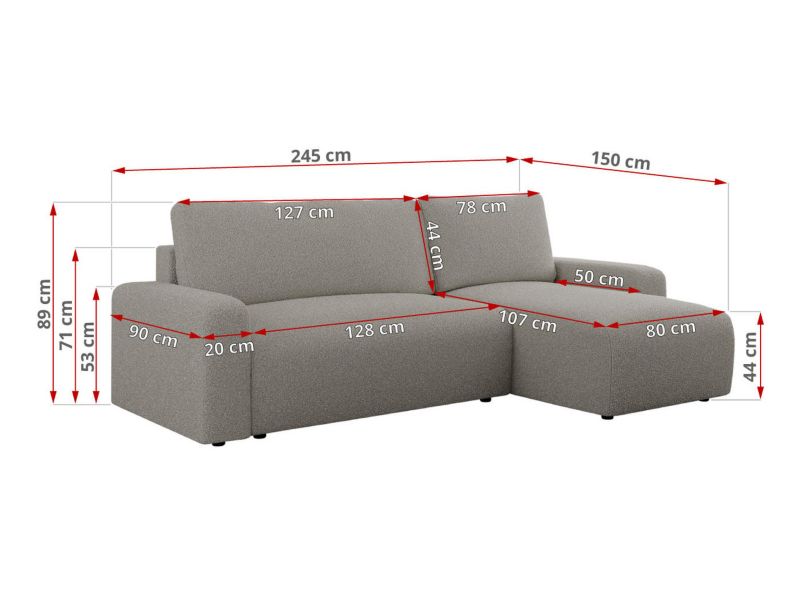 Narożnik MKS Meble ARGOS L uniwersalny szary boucle 1szt.
