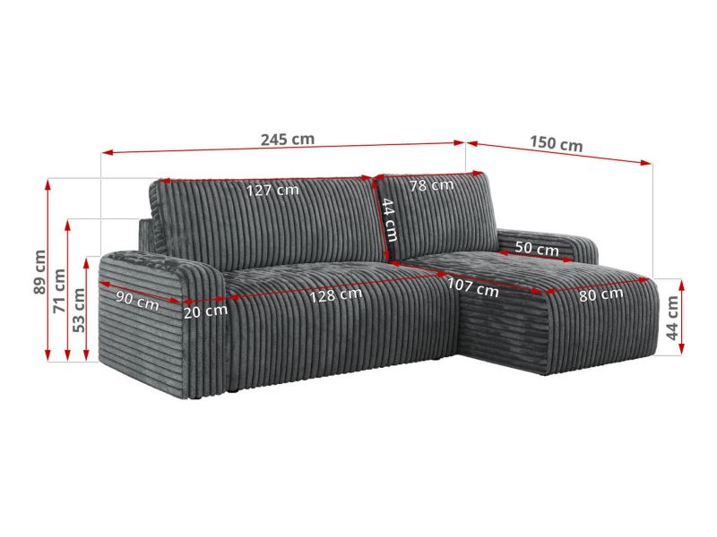 Narożnik MKS Meble ARGOS L uniwersalny szary sztruks 1szt.