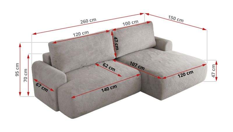 Narożnik MKS Meble TONO L strona lewa jasnoszary plusz 1szt.