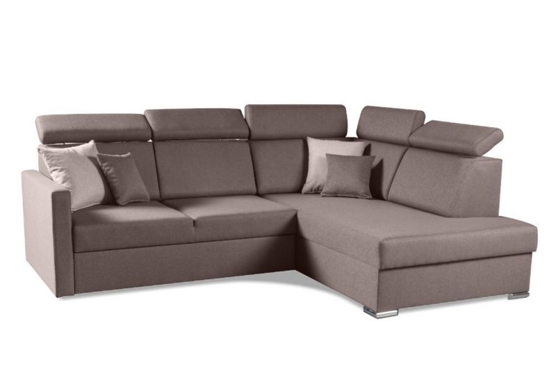 Narożnik prawostronny Bettso Mils XL 238x180 cm z funkcją spania i regulowanymi zagłówkami brązowy 1szt.