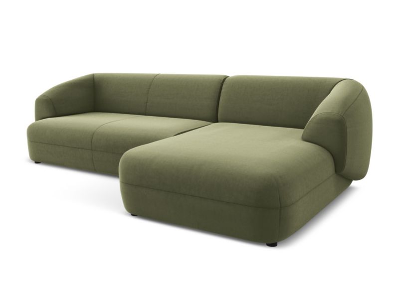 Narożnik prawostronny Makamii Moana z weluru 280x156 cm oliwkowy 1 szt.