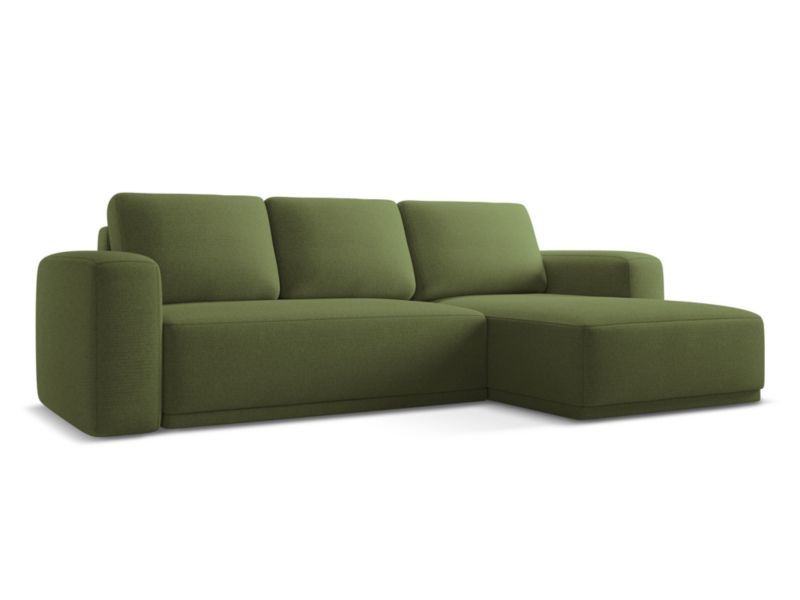 Narożnik prawostronny z funkcją spania Makamii Kaila z tkaniny szenilowej 258x160 cm butelkowa zieleń 1 szt.