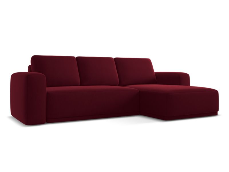 Narożnik prawostronny z funkcją spania Makamii Kaila z weluru 258x160 cm burgundowy 1 szt.
