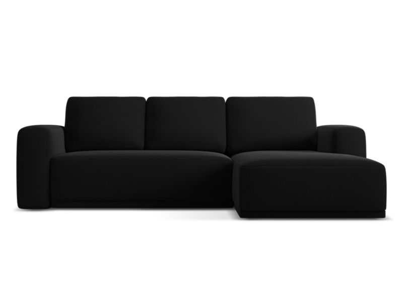 Narożnik prawostronny z funkcją spania Makamii Kaila z weluru 258x160 cm czarny 1 szt.