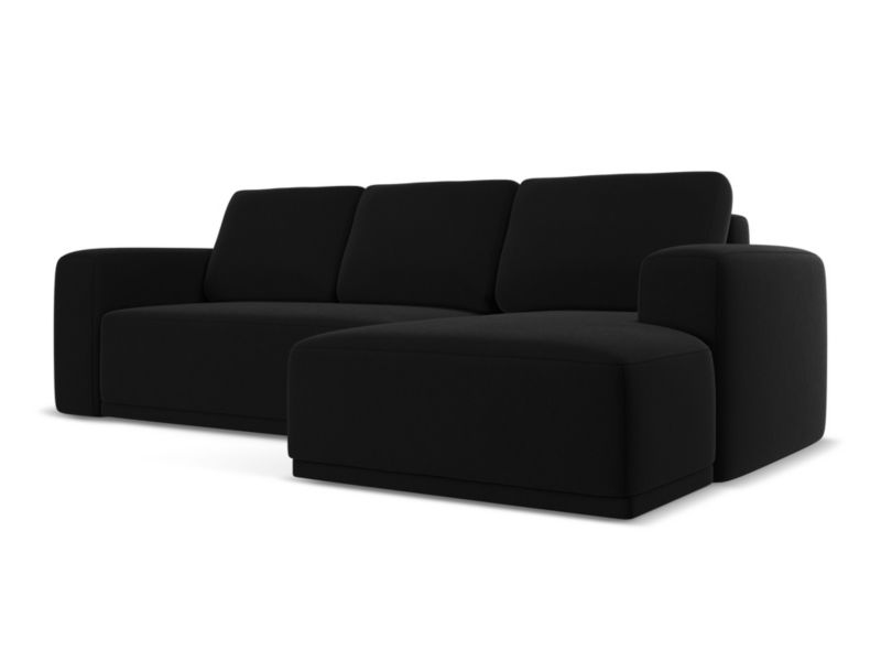 Narożnik prawostronny z funkcją spania Makamii Kaila z weluru 258x160 cm czarny 1 szt.