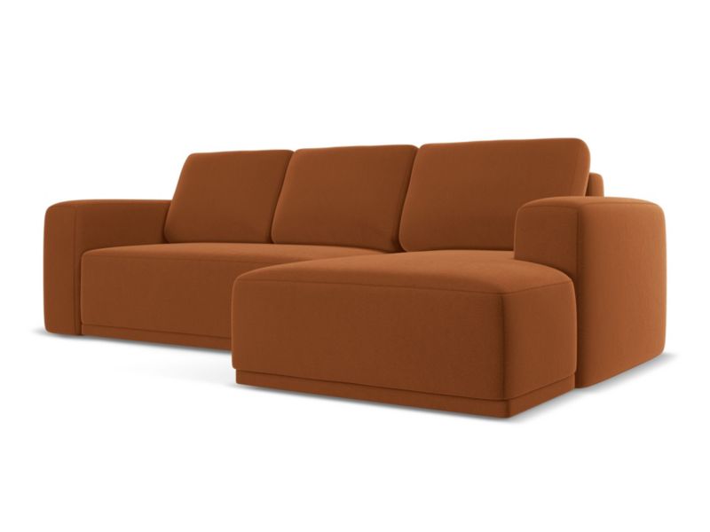 Narożnik prawostronny z funkcją spania Makamii Kaila z weluru 258x160 cm terakota 1 szt.