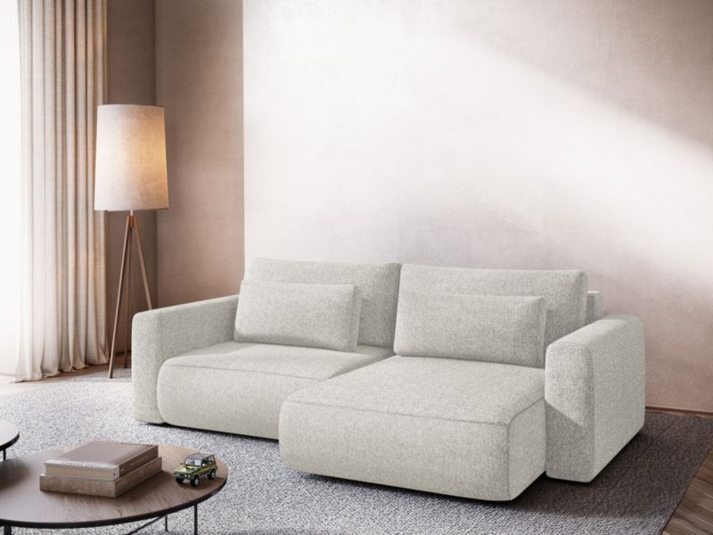 Narożnik prawostronny z funkcją spania Makamii Kapua z tkaniny plecionej 240x149 cm jasny beż 1 szt.