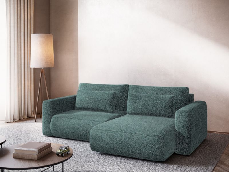 Narożnik prawostronny z funkcją spania Makamii Kapua z tkaniny plecionej 240x149 cm jeans 1 szt.