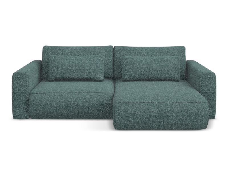 Narożnik prawostronny z funkcją spania Makamii Kapua z tkaniny plecionej 240x149 cm jeans 1 szt.