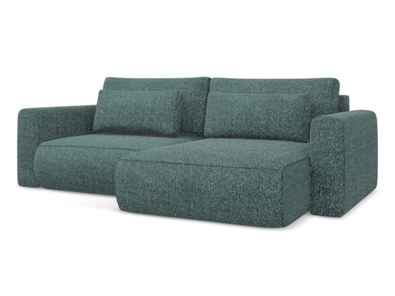 Narożnik prawostronny z funkcją spania Makamii Kapua z tkaniny plecionej 240x149 cm jeans 1 szt.