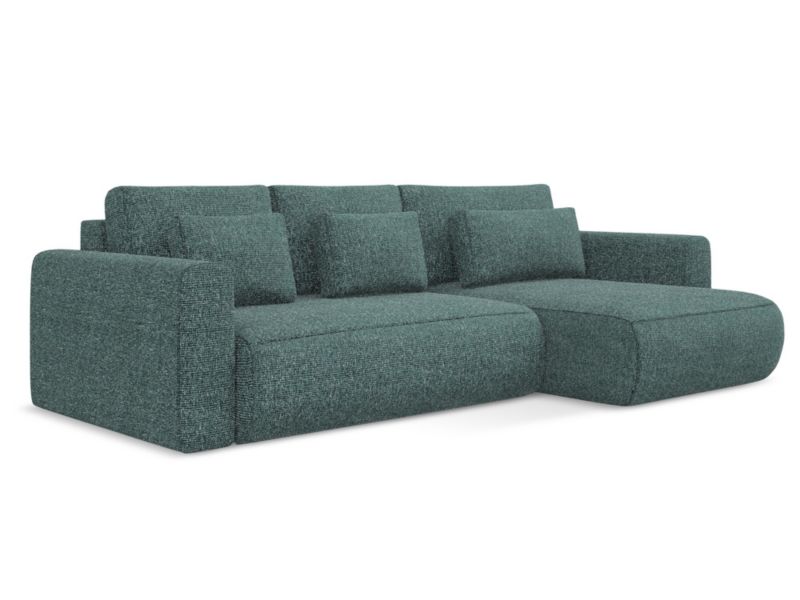 Narożnik prawostronny z funkcją spania Makamii Kapua z tkaniny plecionej 278x149 cm jeans 1 szt.