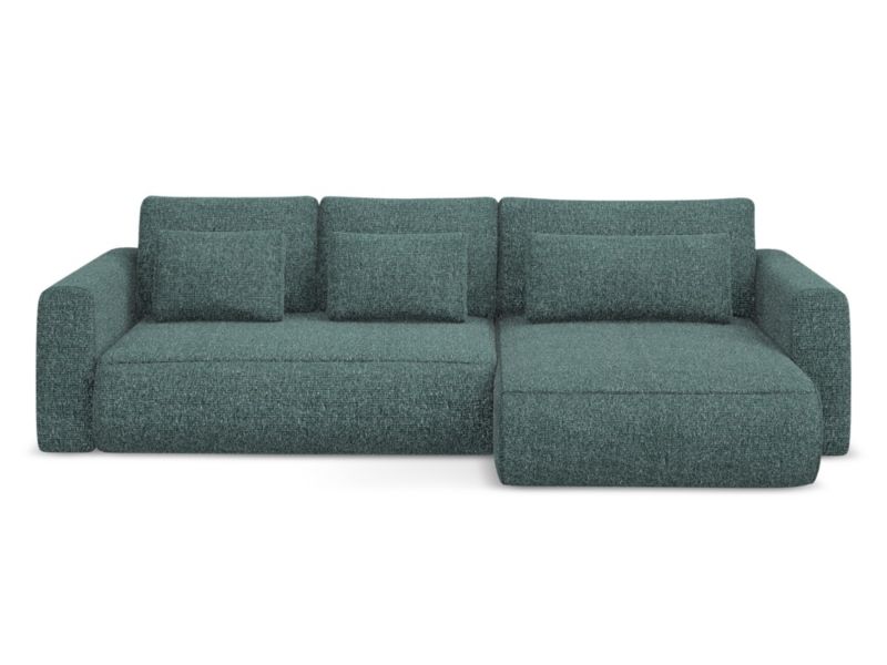Narożnik prawostronny z funkcją spania Makamii Kapua z tkaniny plecionej 278x149 cm jeans 1 szt.