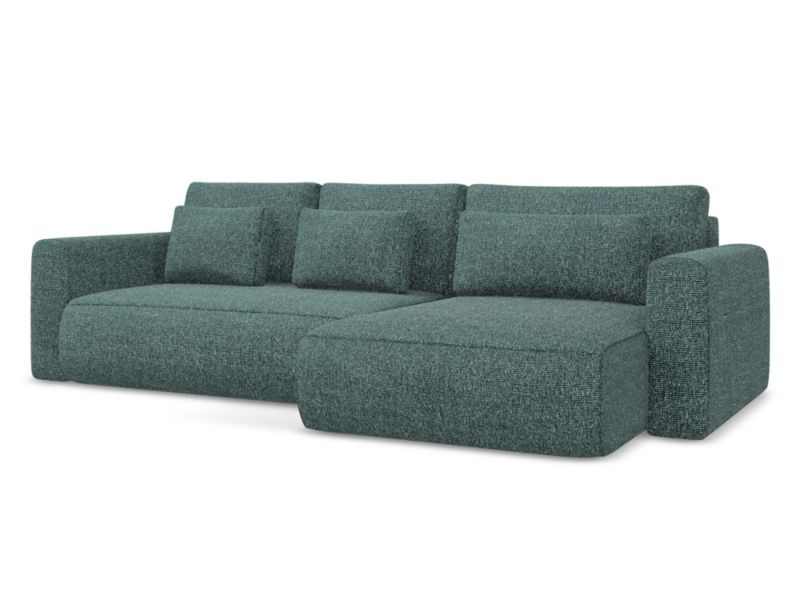 Narożnik prawostronny z funkcją spania Makamii Kapua z tkaniny plecionej 278x149 cm jeans 1 szt.