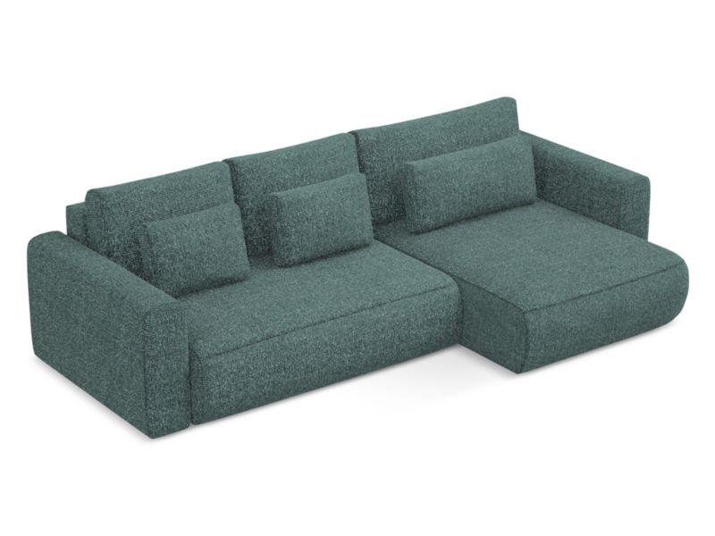 Narożnik prawostronny z funkcją spania Makamii Kapua z tkaniny plecionej 278x149 cm jeans 1 szt.