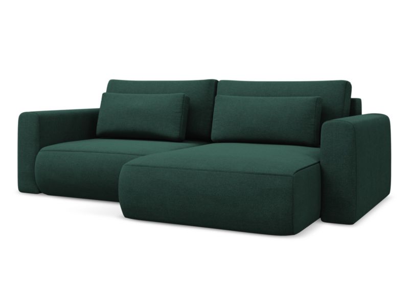 Narożnik prawostronny z funkcją spania Makamii Kapua z tkaniny strukturalnej 240x149 cm butelkowa zieleń 1 szt.