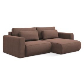 Narożnik prawostronny z funkcją spania Makamii Kapua z tkaniny strukturalnej 240x149 cm pudrowy róż 1 szt.
