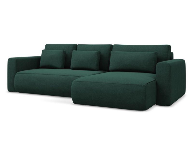 Narożnik prawostronny z funkcją spania Makamii Kapua z tkaniny strukturalnej 278x149 cm butelkowa zieleń 1 szt.