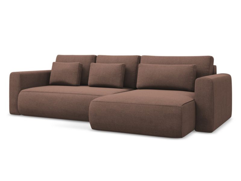 Narożnik prawostronny z funkcją spania Makamii Kapua z tkaniny strukturalnej 278x149 cm pudrowy róż 1 szt.