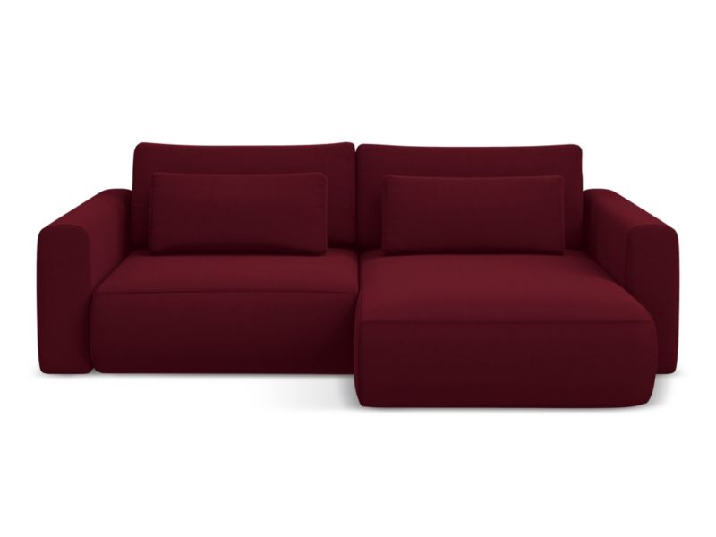 Narożnik prawostronny z funkcją spania Makamii Kapua z weluru 240x149 cm burgundowy 1 szt.