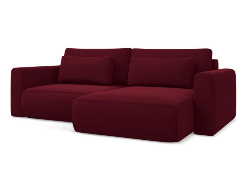 Narożnik prawostronny z funkcją spania Makamii Kapua z weluru 240x149 cm burgundowy 1 szt.