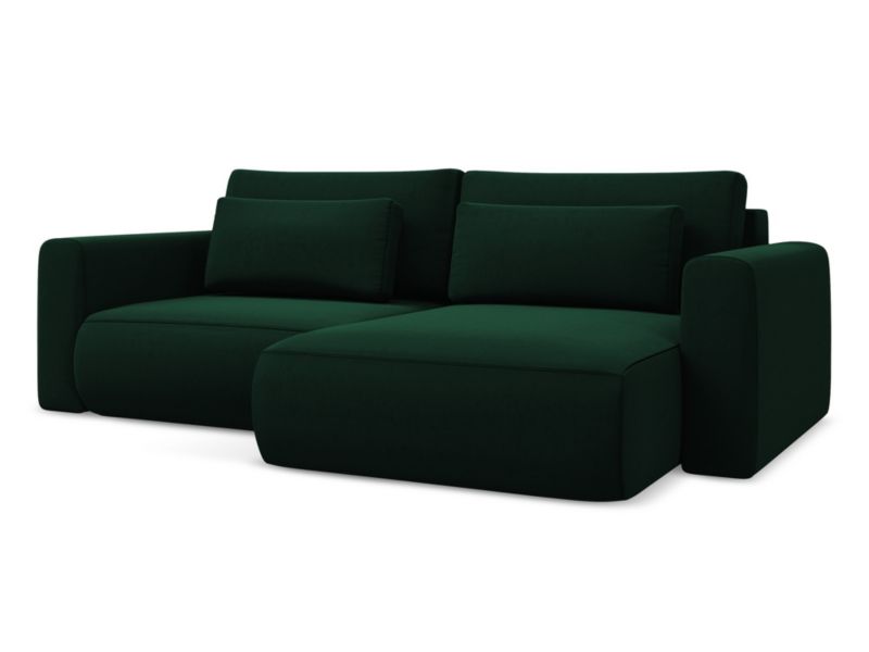 Narożnik prawostronny z funkcją spania Makamii Kapua z weluru 240x149 cm butelkowa zieleń 1 szt.
