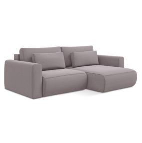 Narożnik prawostronny z funkcją spania Makamii Kapua z weluru 240x149 cm lawendowy 1 szt.