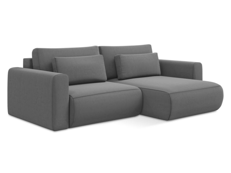 Narożnik prawostronny z funkcją spania Makamii Kapua z weluru 240x149 cm szary 1 szt.