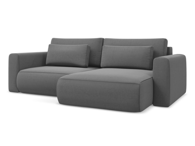 Narożnik prawostronny z funkcją spania Makamii Kapua z weluru 240x149 cm szary 1 szt.
