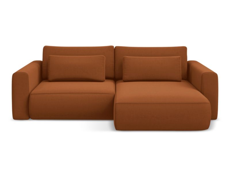 Narożnik prawostronny z funkcją spania Makamii Kapua z weluru 240x149 cm terakota 1 szt.