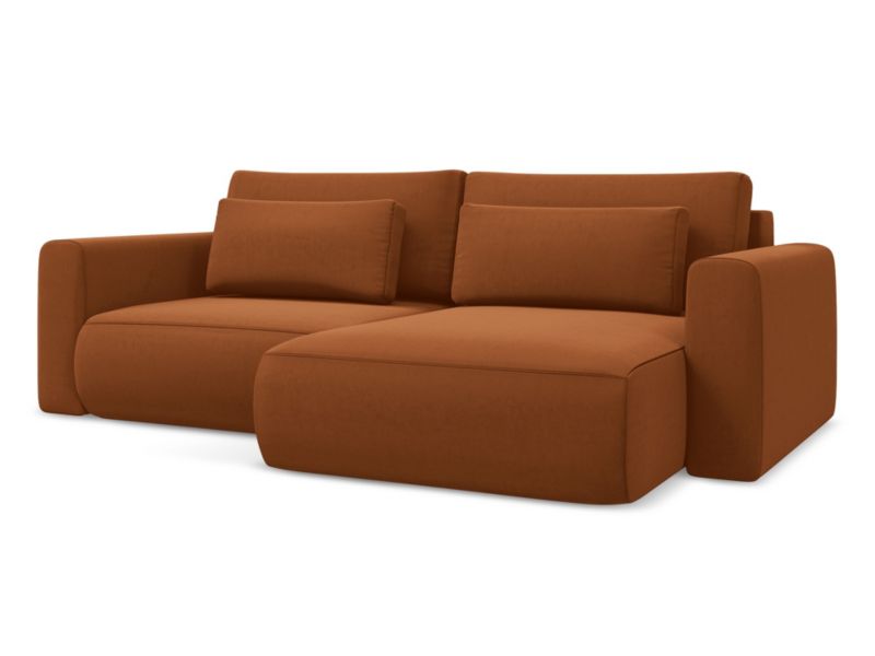 Narożnik prawostronny z funkcją spania Makamii Kapua z weluru 240x149 cm terakota 1 szt.