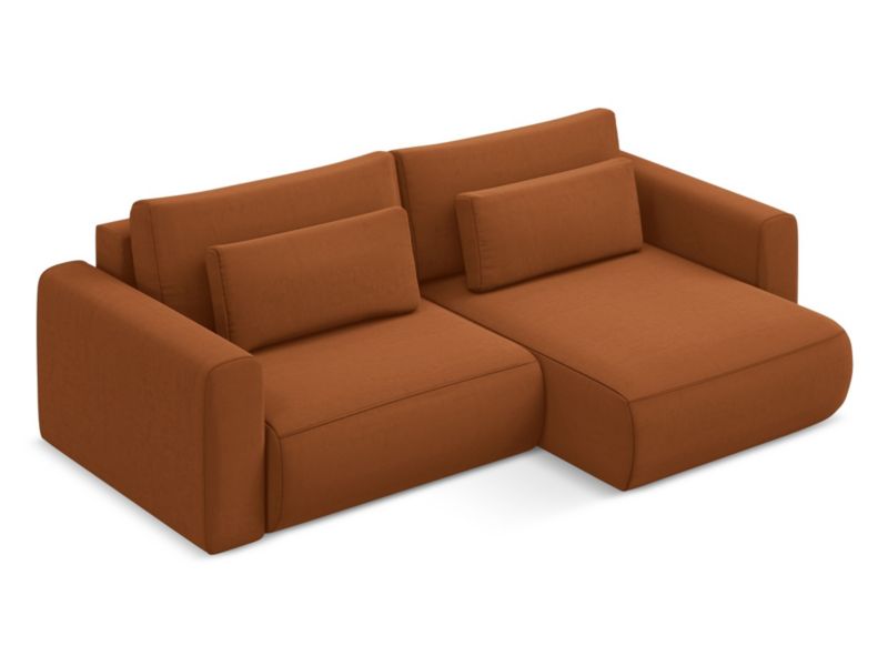 Narożnik prawostronny z funkcją spania Makamii Kapua z weluru 240x149 cm terakota 1 szt.