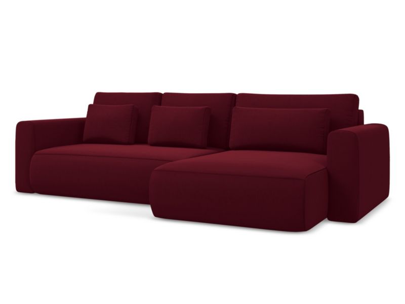Narożnik prawostronny z funkcją spania Makamii Kapua z weluru 278x149 cm burgundowy 1 szt.