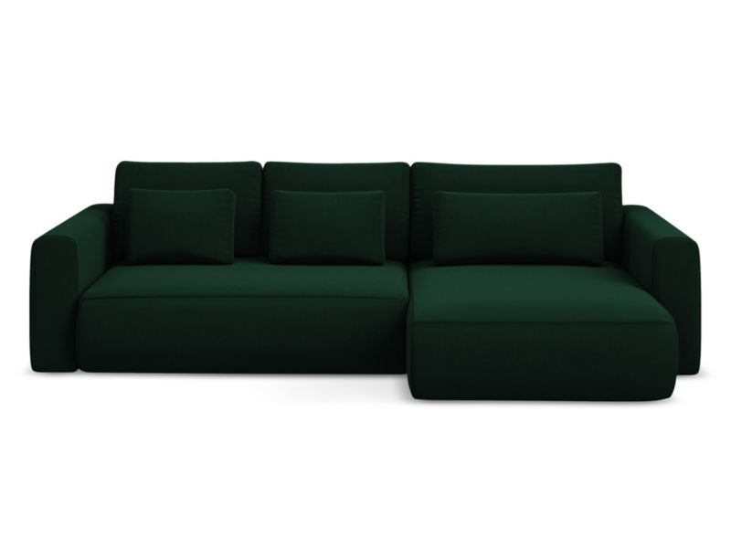 Narożnik prawostronny z funkcją spania Makamii Kapua z weluru 278x149 cm butelkowa zieleń 1 szt.